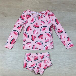 Old Navy Pink Watermelon Print Kids Rashguard Swimsuit Set 3T